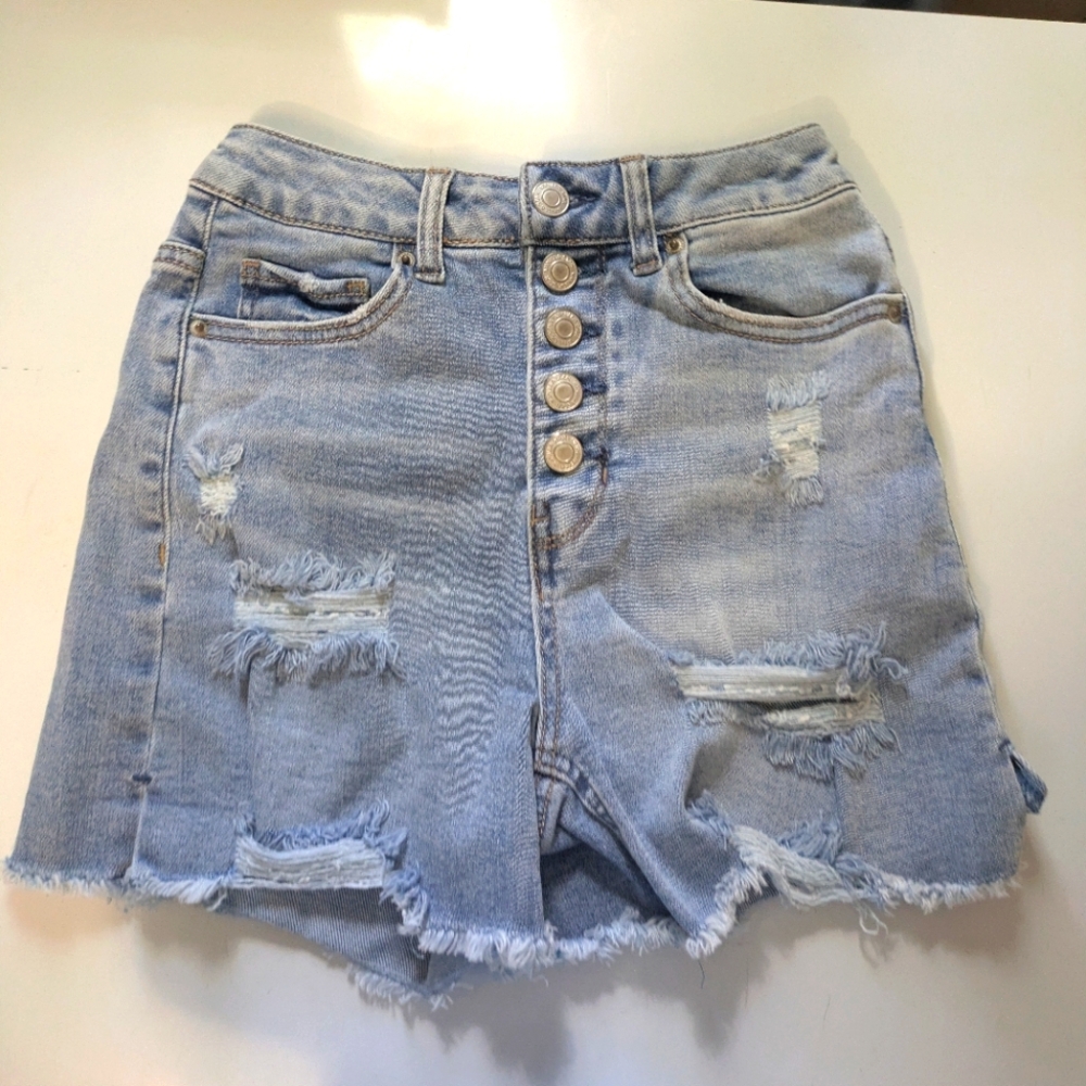 Vanilla Star Light Blue Distressed Jean Shorts - Picture 1 of 4